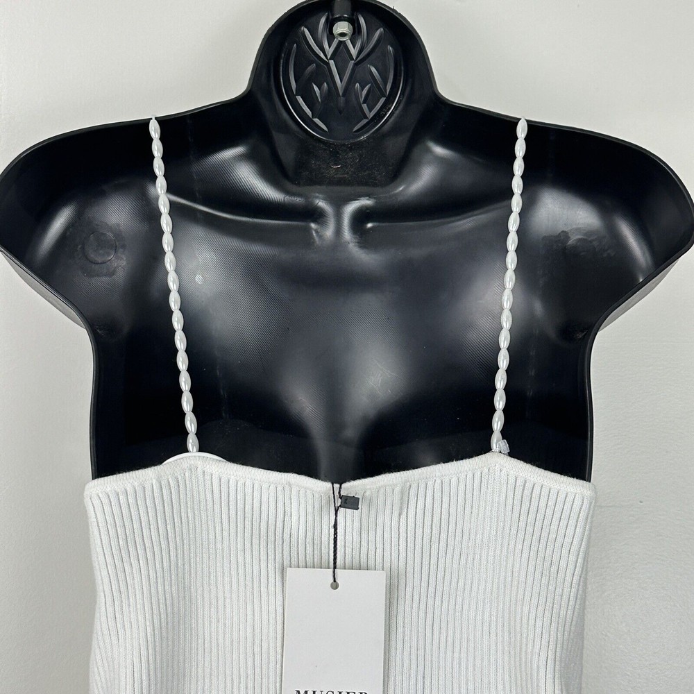 NWT Musier Paris Women's Pearls Ribbed Cropped Top Shirt Size 42 White - Picture 10 of 15